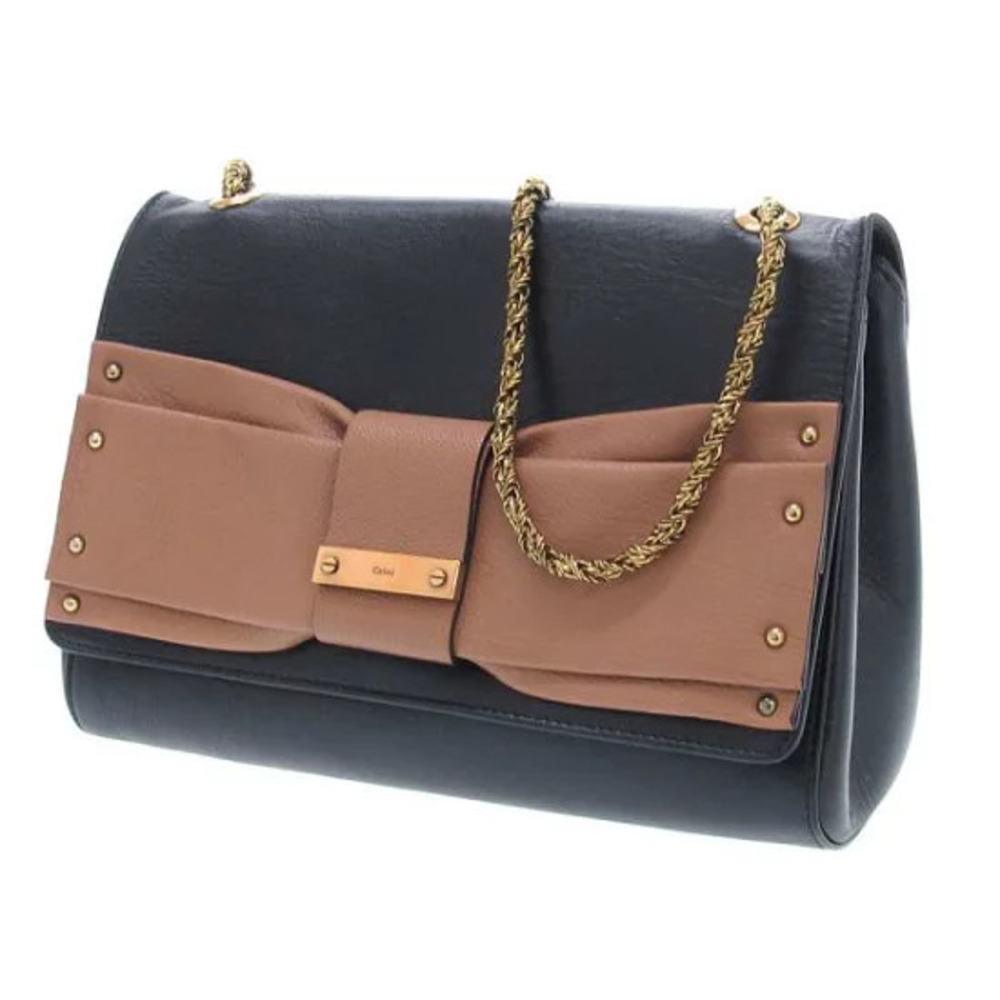 Chloe June Bow Flap shoulder bag black brown leather chain strap